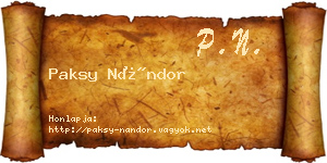 Paksy Nándor névjegykártya